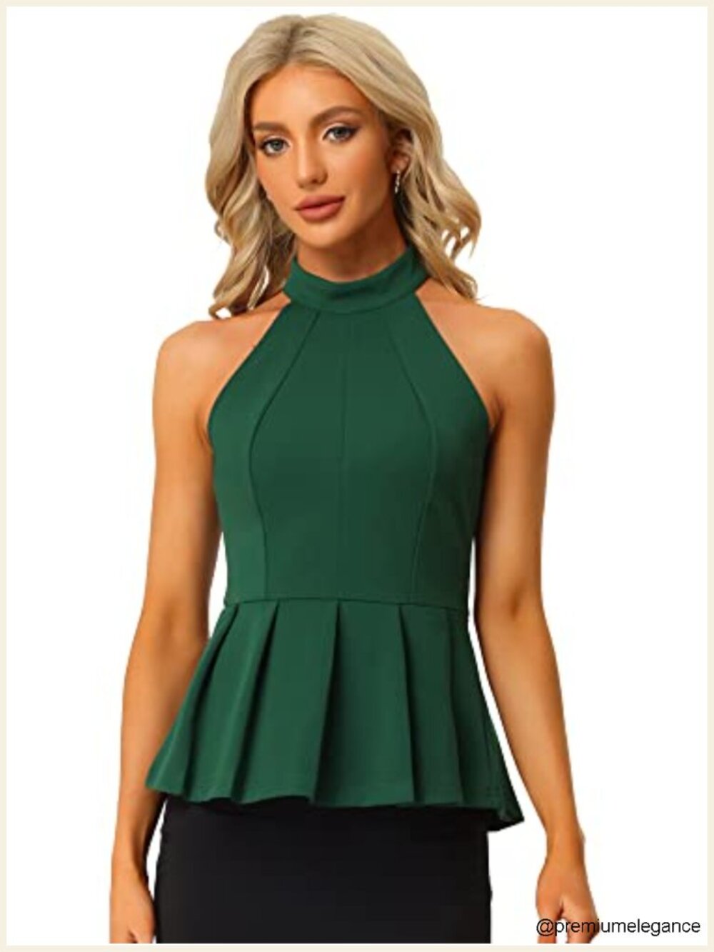 Sleeveless Halter Neck Peplum Tank Top Pleated Hem Summer Blouse